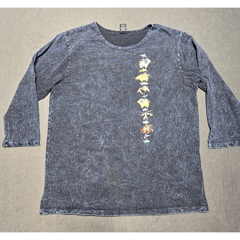 Sabaku Southwestern Tribal Animal T Shirt 3/4 Sleeve Blue‎ Womens Medium M USA